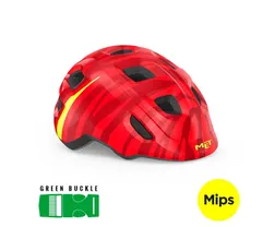 Cykelhjälm Barn Met Hooray MIPS Grönt Spänne red zebra