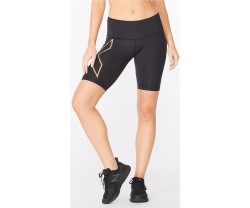Naisten juoksuhousut 2XU Light Speed Mid-Rise Compression Shorts Womens Black/Gold Reflective