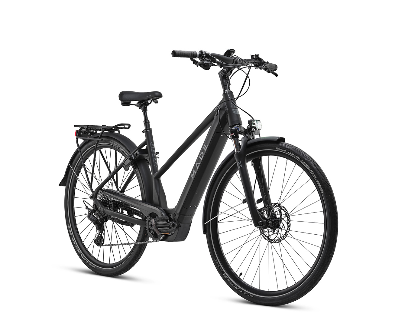 Studiobild på en svart elcykel från Made